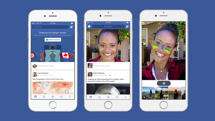 Facebook tests opening your camera atop feed with MSQRD selfie filters