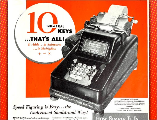 An Underwood Sundstrand adding machine advertisement from 1934.